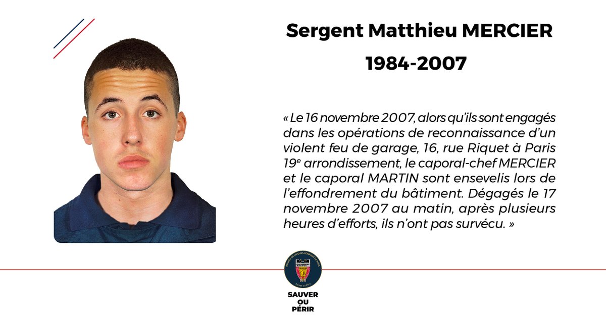 PompiersParis's tweet image. [⚫​#Hommage] La BSPP n’oublie pas.

Il y a 18 ans, le sergent Mercier et le caporal-chef Martin trouvaient la mort lors d&apos;un feu de garage automobile, rue Riquet à Paris.

Tous les lundis matins, leurs noms sont cités lors de l’appel des morts au feu.