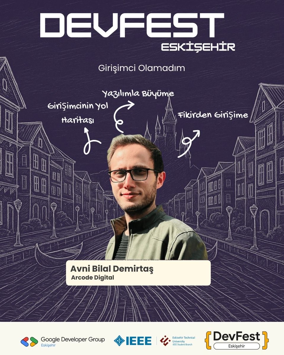 🚀DevFest Eskişehir 
Arcode Digital’den Avni Bilal Demirtaş, “Girişimci Olamadım” oturumuyla Devfest Eskişehir sahnesinde bizlerle olacak! 🥳
Kayıt Linki: kommunity.com/gdg-eskisehir/…
