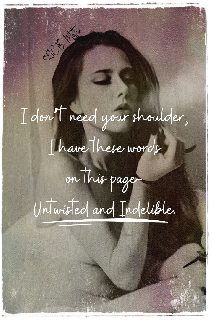 I don't need your shoulder, 
I have these words
on this page—
untwisted and indelible. 
🖤-C

"For The Record" from chapbook Tempered Edges: A Reclamation
Out 1/1/26 and available for preorder wherever books are sold. 
📸 of and by yours truly.