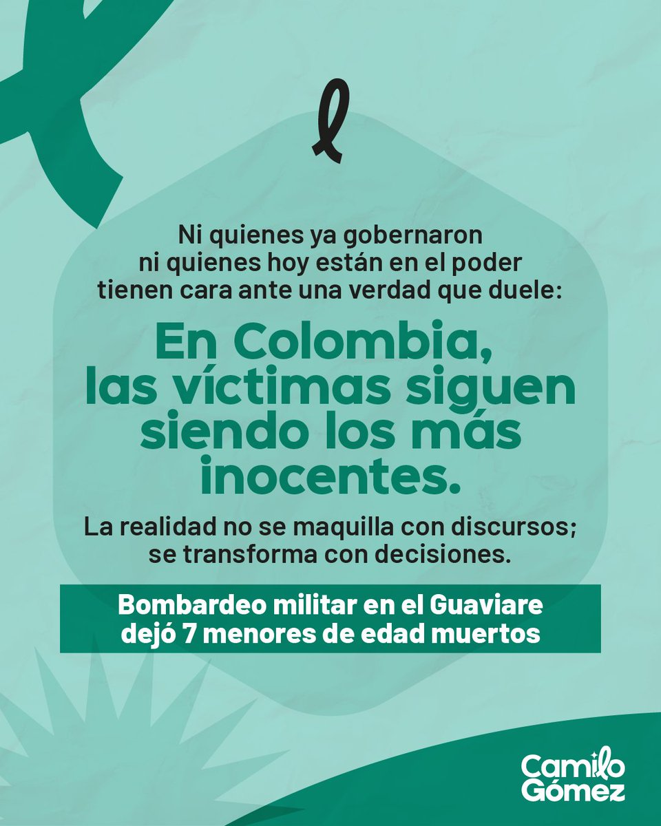 soycamilogomez's tweet image. En Colombia las heridas siguen abiertas, la vida de niñas, niños y adolescentes no puede ser el costo de ninguna decisión del Estado. 

No lo aceptamos antes y no lo aceptamos hoy. Protegerlos no es un favor: es una obligación.
