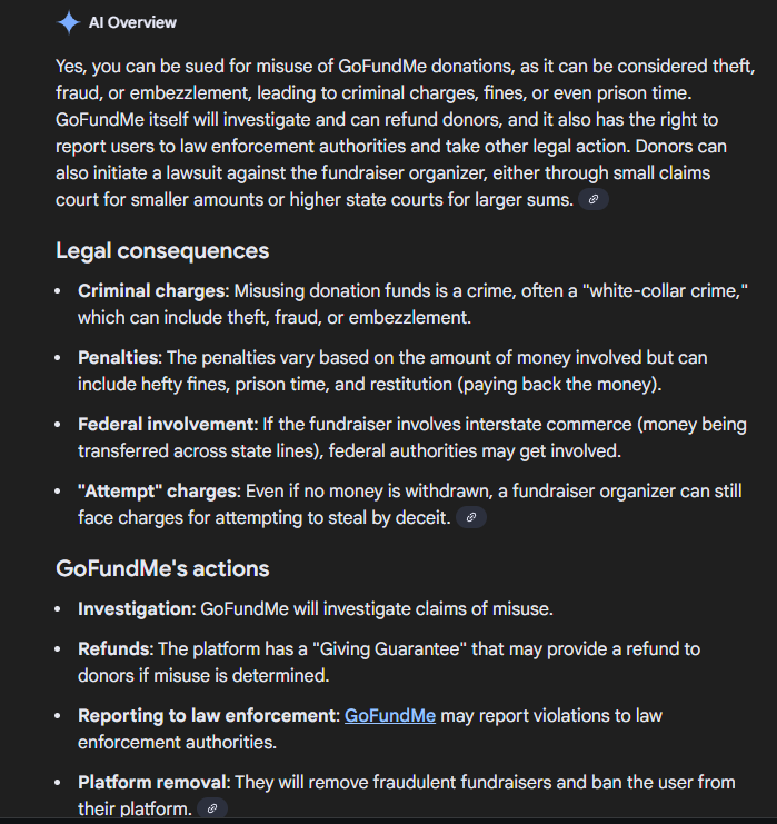 t4zd_'s tweet image. According to gofundme tos, parlo can be in legal trouble in uk as he allegedly committed fraud by false reputation, regardless if he refunded the money and is viable for legal consequences such as up to 10 years in prison and/or a large fine  

Source:  gofundme.com/c/terms