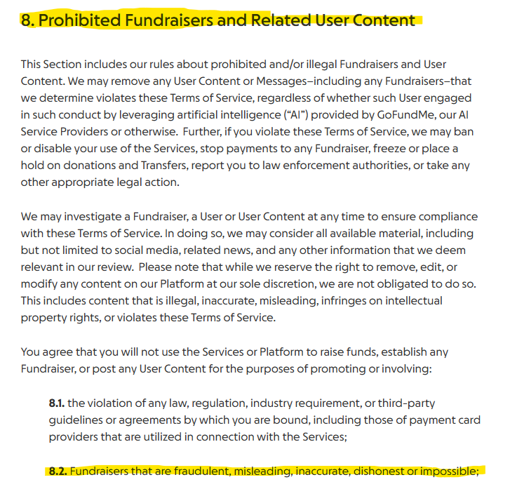 t4zd_'s tweet image. According to gofundme tos, parlo can be in legal trouble in uk as he allegedly committed fraud by false reputation, regardless if he refunded the money and is viable for legal consequences such as up to 10 years in prison and/or a large fine  

Source:  gofundme.com/c/terms