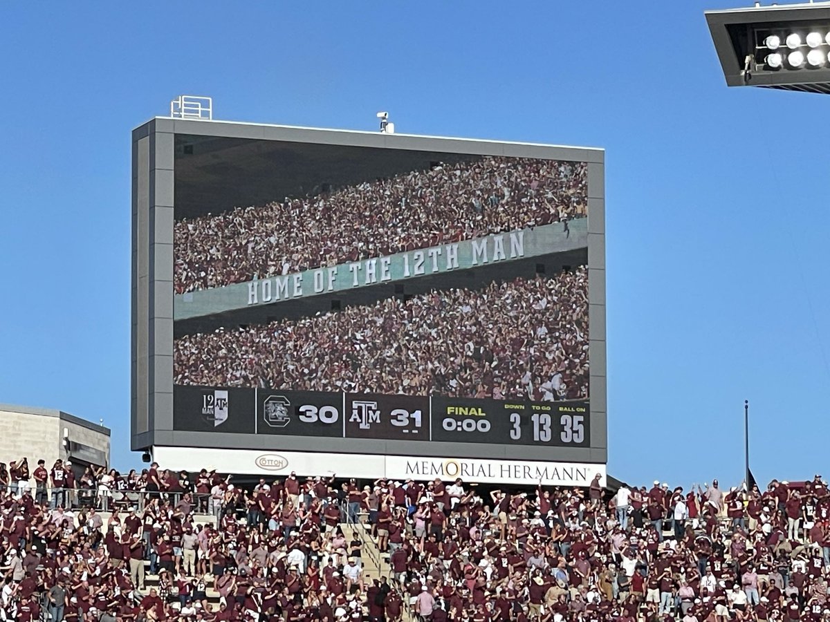 OMG! Unbelievable! Outstanding! True grit!  Never stop!  Amazing day to be an Aggie!❤️. Blessed to be with Colton, my Son, making memories at Kyle Field! <a href="/NISD/">Northside ISD</a>