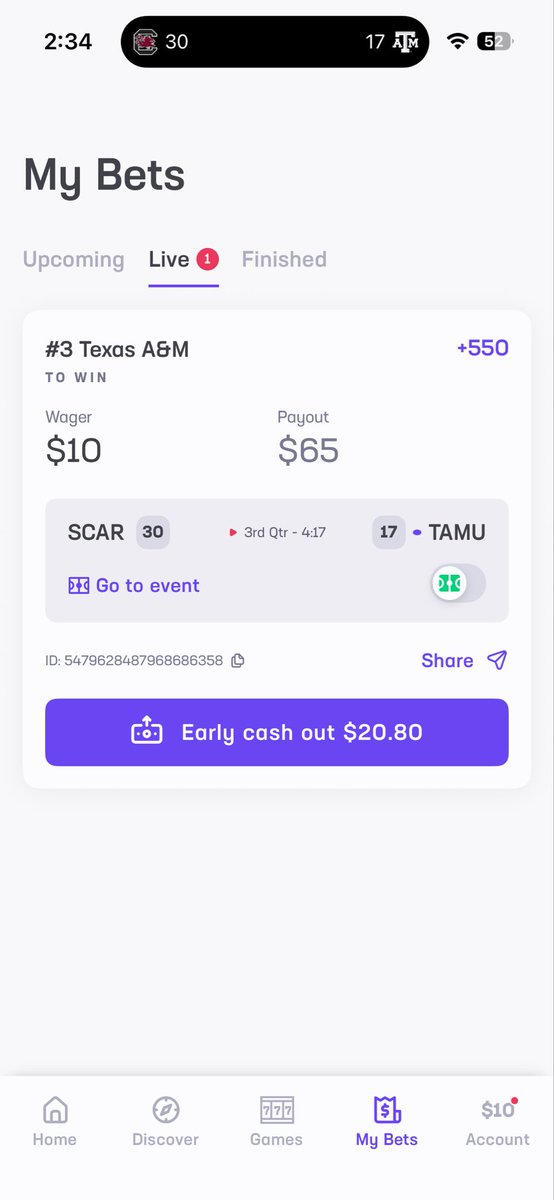 LockStarsBets's tweet image. Gave out Texas A&amp;amp;M live in discord down 30-3…. We are nuts but cashed it. Ticket from the group 

Tap in