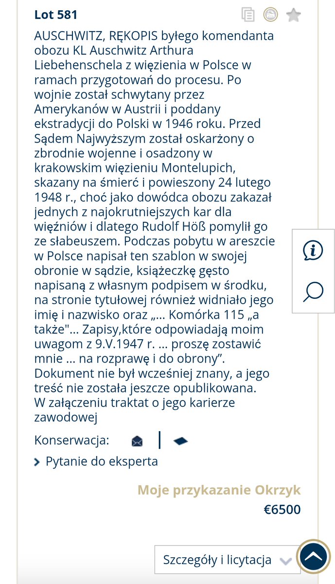 <a href="/cezarygmyz/">Cezary „Trotyl” Gmyz</a> Znalazł się i wyjątkowy „biały kruk”. 
Chyba najdrożej wycenione spośród wszystkich eksponatów, no ale to nie był byle kto.  
Dla szczęśliwego nabywcy, przewidziano jeszcze traktat o karierze zawodowej zbrodniarza...