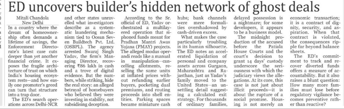 journomitalli1's tweet image. When a homebuyer’s dream turns into a builder’s shell game, it’s not just money that vanishes — it’s dignity, security, and trust.
The ED’s findings expose a deeper crisis: housing fraud isn’t an economic crime anymore, it’s a social rupture.

@dir_ed @HMOIndia 
#EDProbe…