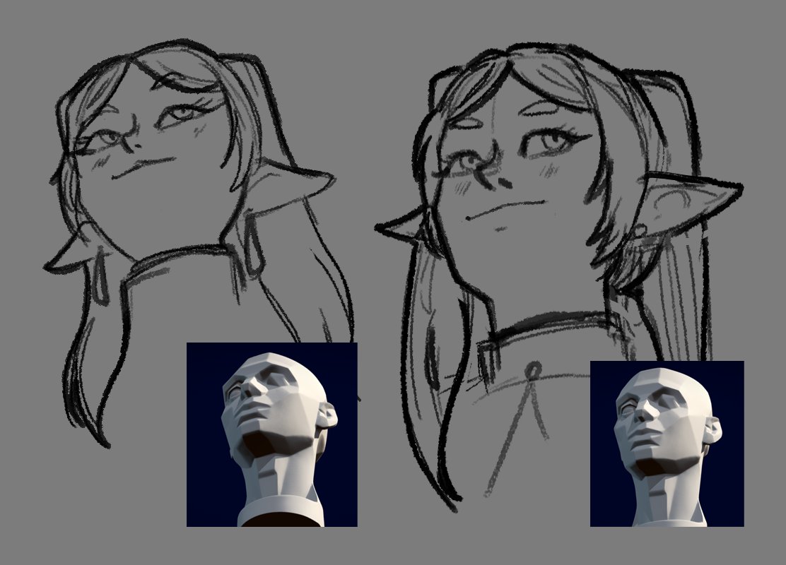 Que dolor de cabeza esa pose JAJAJAJ
Sí la pose de una cabeza se te dificulta, no te agobies. Ve a sketchfab, busca "Asaro head" toma un pantallazo del ángulo que quieras y tómalo de ref. Segundo consejo, no hagas ese ángulo de cara, es terrible JAJAJA