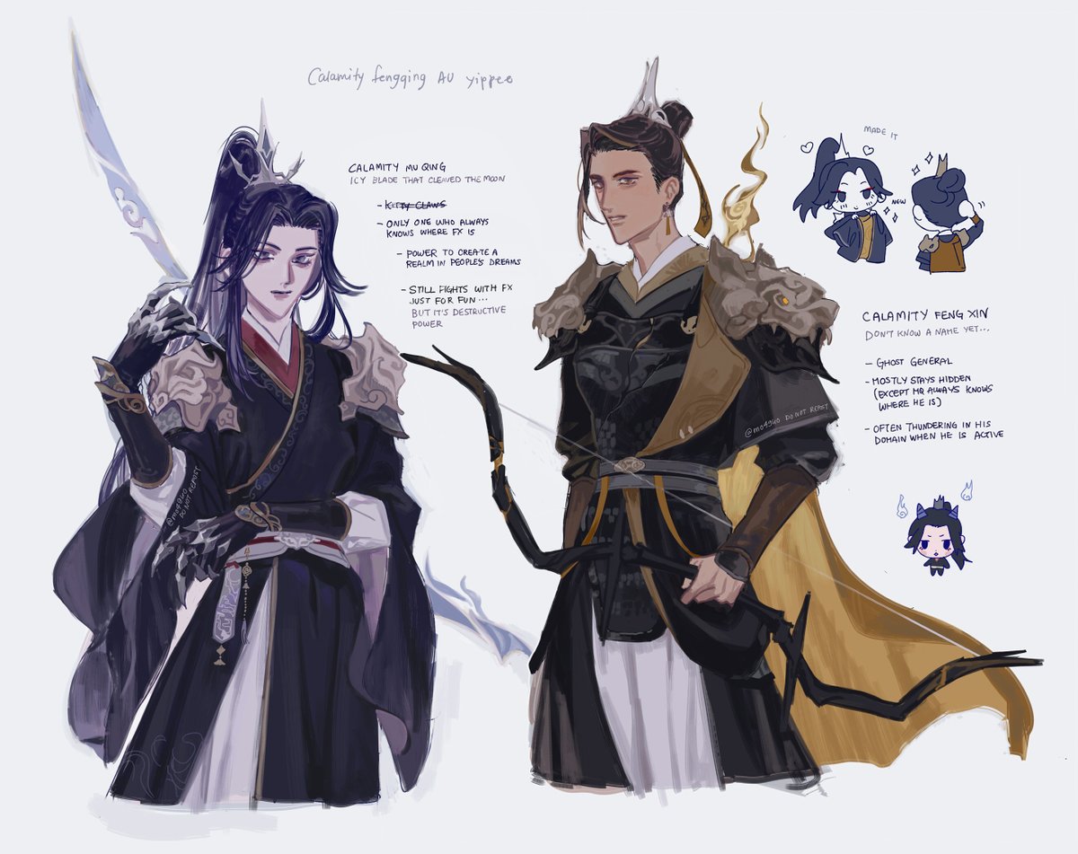 #fengqing #风情
fq calamity au !! they are still holding neighbouring domains. i didn't make the details yet but i have a few ideas so maybe i will draw something about it later !! 👻