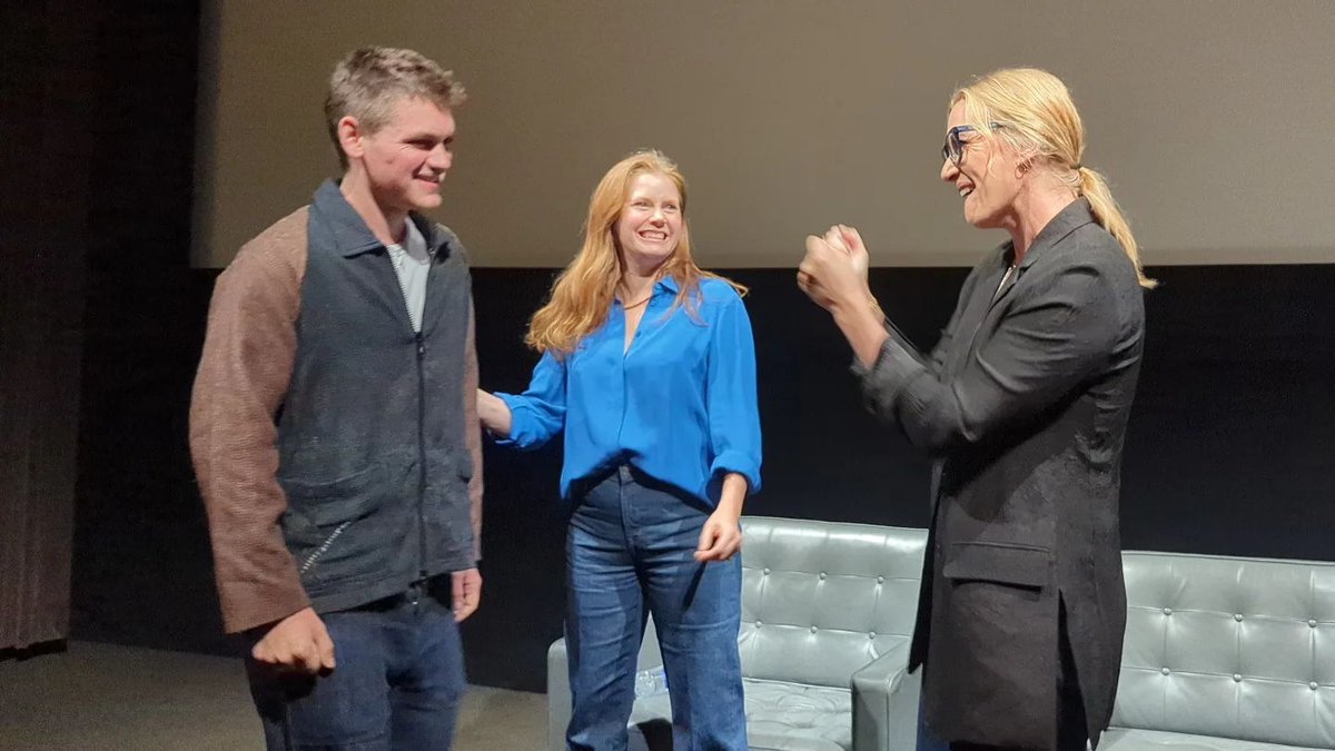 twotrey23's tweet photo. #GoodbyeJune star/ #director / #producer #KateWinslet & #writer #JoeAnders with #AmyAdams at the #film 's screening #event this afternoon. #actress #actor #cinema #movie #movies #films #TheMovieReport #TheMovieReport30 #TMR30 https://t.co/FZquzZNyi6
