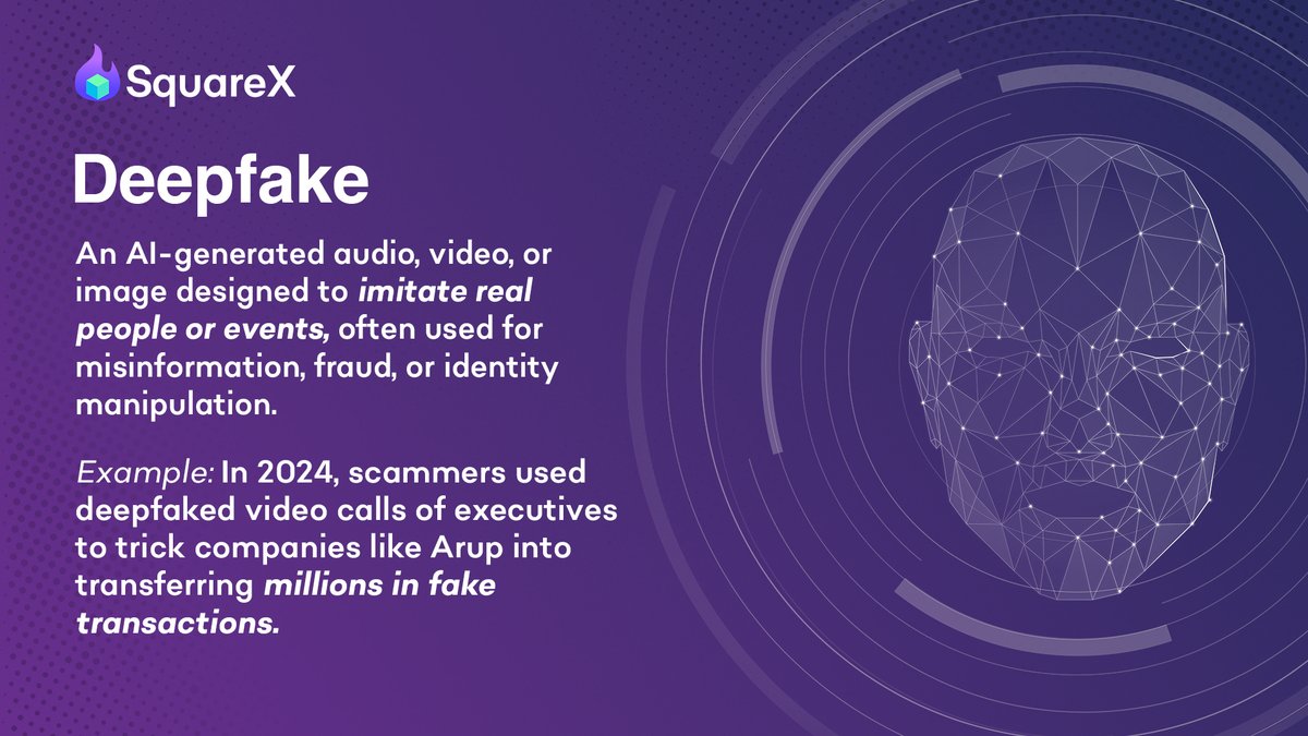 getsquarex's tweet image. In 2024, scammers used deepfaked video calls of executives to trick companies like Arup into transferring millions in fake transactions.

#cybersecurity #browsersecurity #onlinesafety #ai #infosec #SquareX