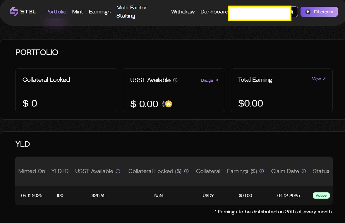 niceguy0911's tweet image. STBL @stbl_official 은 로드맵대로 순조롭게 진행되고 있는 것 같습니다.

STBL페이지 포트폴리오에 USST 민팅한 금액에 대한
YLD도 적립되는 것이 보이네요.

스테이블 2.0 !!