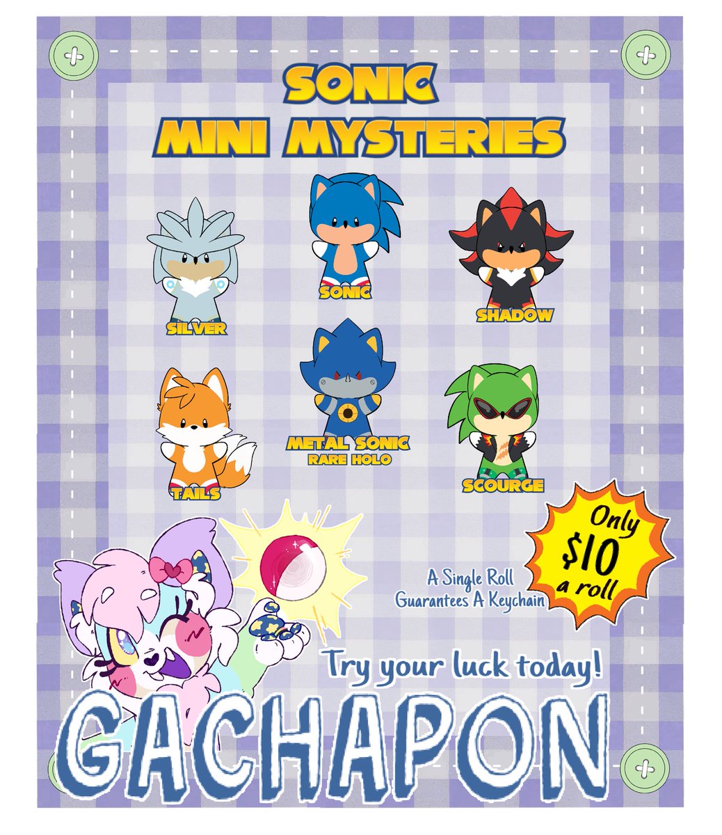 ThimblesThread's tweet image. Mini Sonic keychains for MAGfest are here! So I’ll have plush blind bags and keychain gachapon rolls!