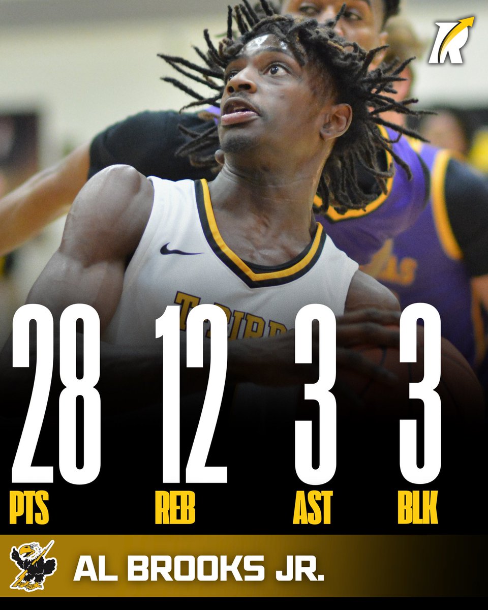 JC: 6'7 freshman wing Al Brooks Jr. of Cloud County put together an all-around dominant double-double, stacking 28 points, 12 rebounds, 3 assists, 2 steals, and 3 blocks while shooting 11-for-17 from the field in a 94–88 victory.