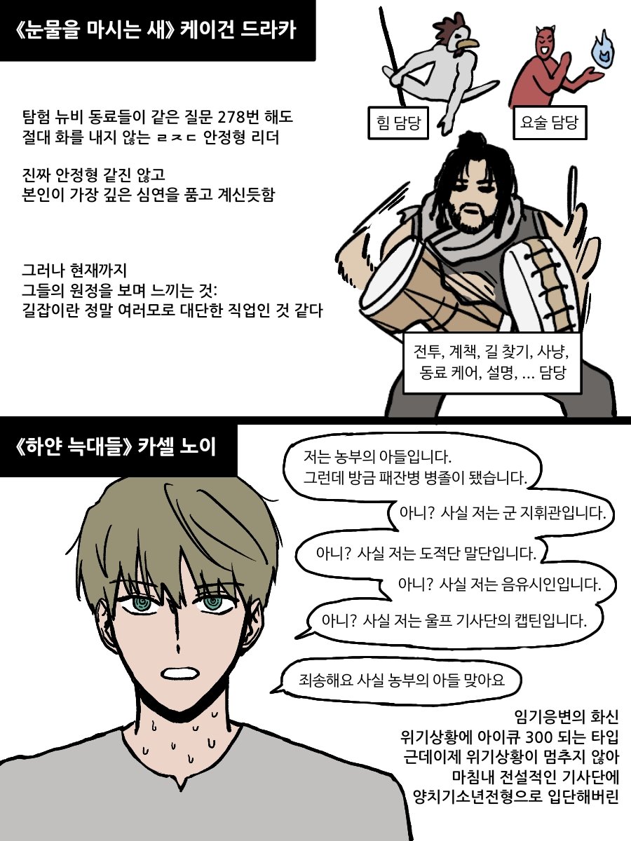 근황
다양한 소설들을 읽고 있어요
가장 기억에 남는 주인공 두 명은:
눈마새 케이건과 하늑 카셀