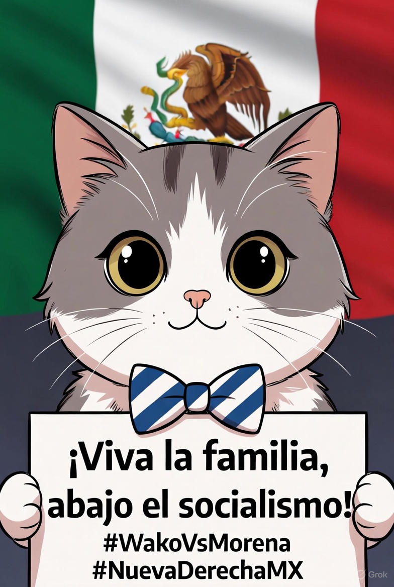RichardBorja's tweet photo. 🐱🇲🇽 ¡WAKO DESDE PERÚ DECLARA LA GUERRA AL SOCIALISMO!
"¡Viva la familia, abajo el socialismo!"
Desde Lima, mi gato Wako se une a la #NuevaDerechaMX
@EduardoVerastegui @VivaMexicoOfic @CPAC_Mexico
#WakoVsMorena #GatoConservador #VivaCristoRey
🇵🇪➡️🇲🇽 ¡Arañando la verdad! https://t.co/NmPKPzZ7fx