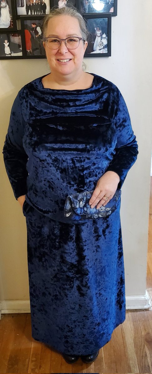 Angel0315's tweet photo. First official try on of my full outfit for #frocktails NYC 2025!

My 1st entire outfit sewed by me 🥳 Top self drafted from pattern inspiration #newlook6577, Mood Fabrics Indigo skirt (still need to hem) &amp; clutch #KwikSew5001. Will wear with my Kenneth D King raglan coat. 🧥 🤗 https://t.co/y0UFMwcDOr