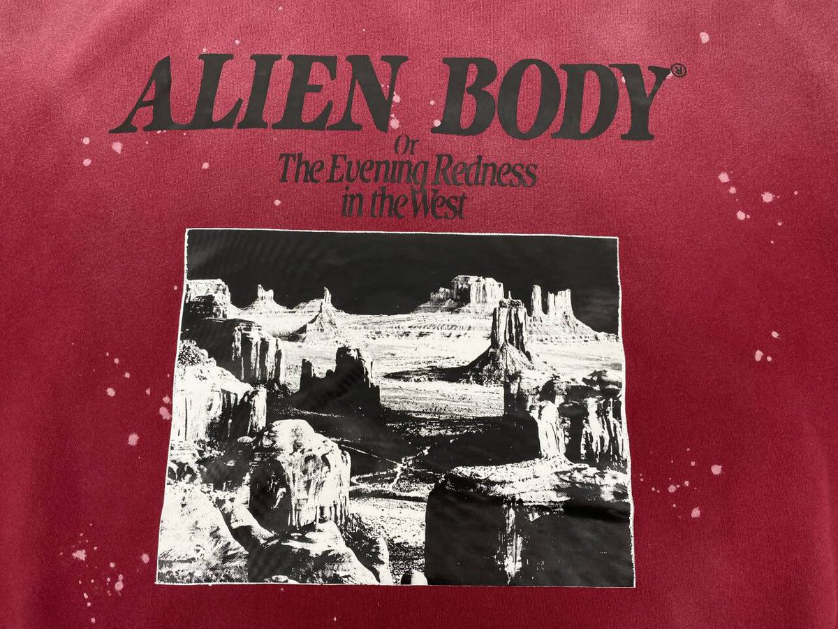 Presenting The Evening Redness hoodie. An homage to the greatest gothic western novel of all time, Blood Meridian. Screen printed on hand distressed and bleach speckled blood maroon hoodies. 100% cotton. 100% ALIEN BODY. Link below 👇