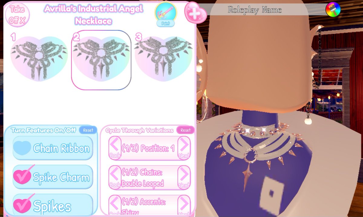 tip!
if you dont like the chain part of arvillas necklace, you can use a decal id to make it a flat color :D (same as the chains on other parts of set/doesnt work on hair) ♡