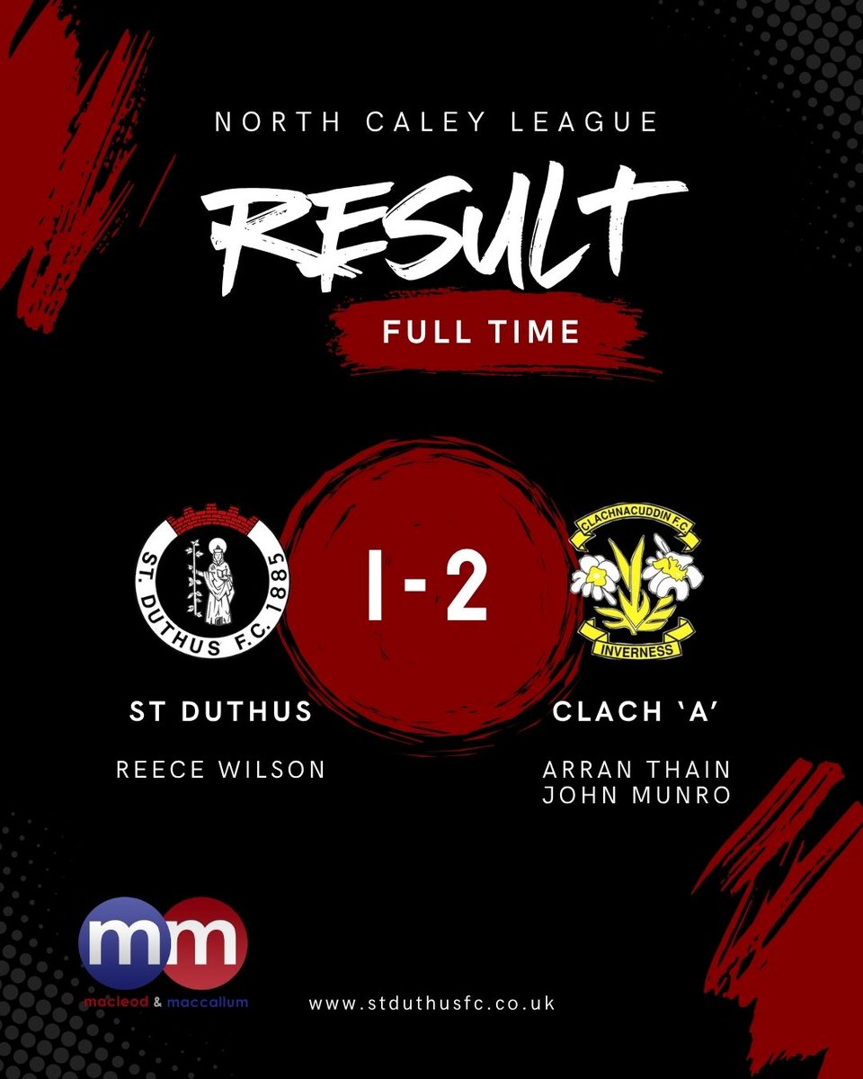 MATCH RESULT #NorthCaley
It was a close run thing today at Grant Park as Saints fell by the odd goal in three at home to Clachnacuddin 'A'. Today's goal was scored by Reece Wilson.
Thank you to Mackie Sports Photography once again for covering today's game.