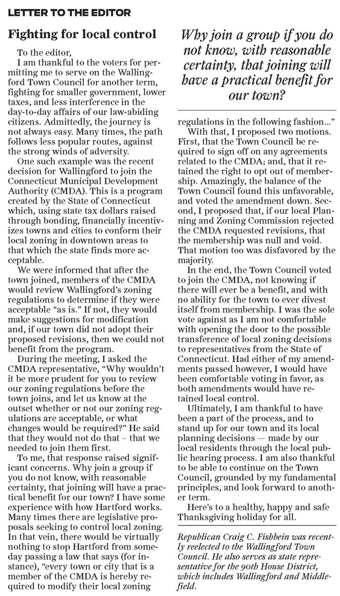 "Fighting For Local Control" 
From the Record-Journal Newspaper - 11/15/2025.