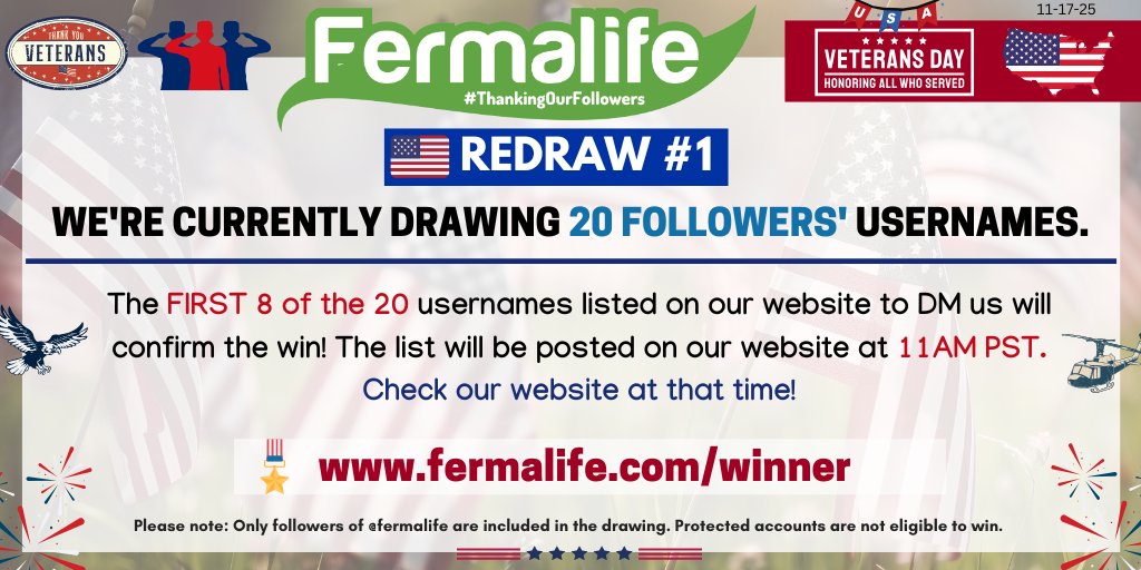 📢It's 9:30 AM PST-- We're currently drawing 20 followers usernames for Redraw#1. At 11 AM PST, check our website to see if you are 1 of the 20 listed. The first 8 of the 20 from the list posted to send us a DM will confirm the $800 #AmazonGiftCard! MORE: fermalife.com/winner