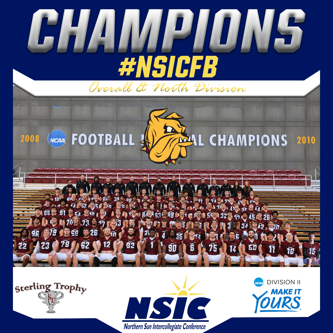Congrats to Minnesota Duluth on winning the #NSICFB Overall and North Division Championships!

It’s the Bulldogs’ 22nd NSIC Overall Football Championship and  13th North Division Title!  

#YourTimeToShine