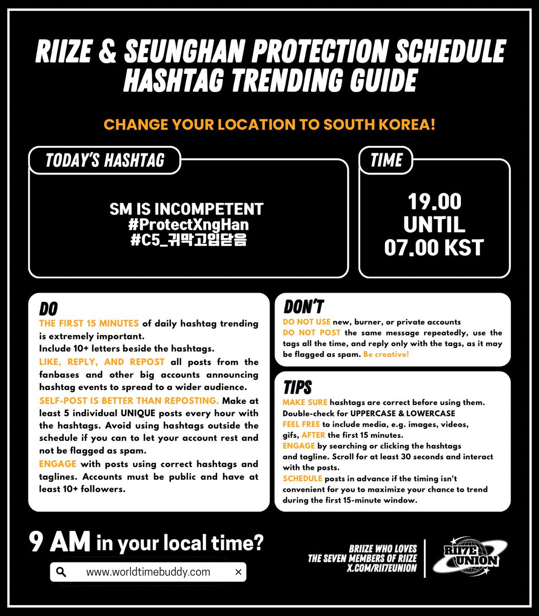 RIIZE &amp; SEUNGHAN PROTECTION SCHEDULE
Day 355 - November 16th

Today, let’s take care of ourselves, spread positivity for Seunghan and RIIZE, and wrap up the week with a smile by actively joining the activities.

📌 TEMPLATES
☆ MASS TAG SM: Protect RIIZE from Mismanagement: