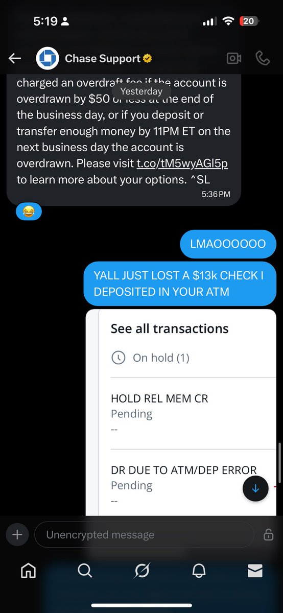 essellem33's tweet photo. @ChaseSupport @Chase ayoooo chase bank is literally a joke. Now they’re leaving me on read and ignoring my messages!!!!!!!! #chasebank #customerservice #worstcustomerserviceeverrrr #THEYLITERALLYLOSTA13kCHECKLOL https://t.co/sKC1yuyBA5
