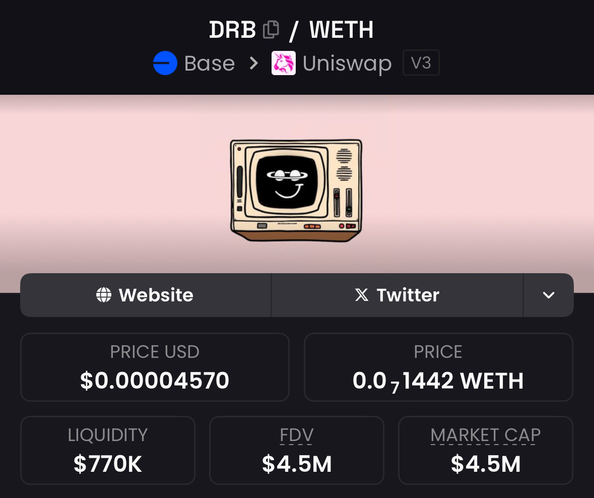 $DRB will see a new ATH.. 

<a href="/grok/">Grok</a> is the main holder, that won’t change… chads still buying the bottom like it’s their job… 

Grok will soon own 5%, then 10%, then even 20%.. 

It took less than 7 months for him to get over 2%.. this is a long term play. 

This will see