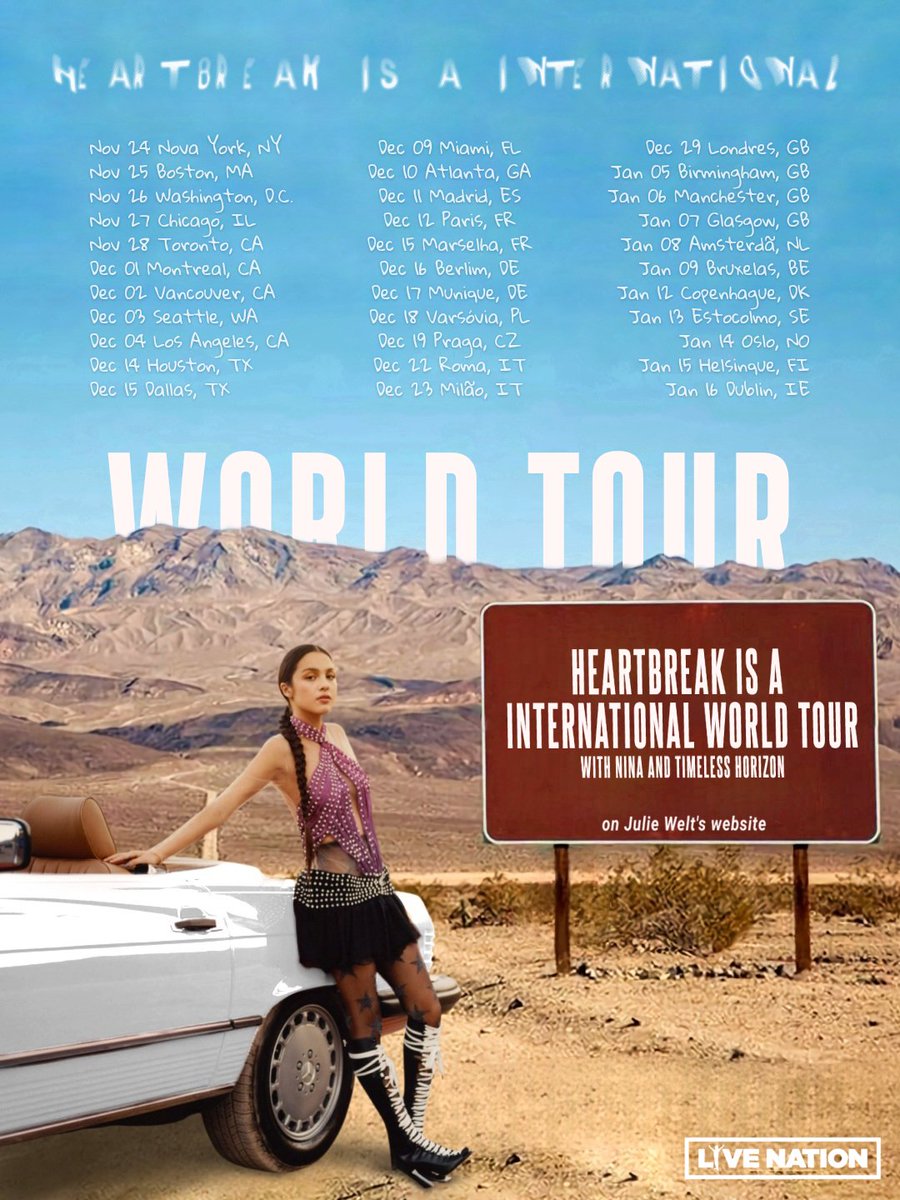 — Julie Welt anuncia HEARTBREAK IS A INTERNATIONAL WORLD TOUR, com participação de Nina e Timeless Horizon!