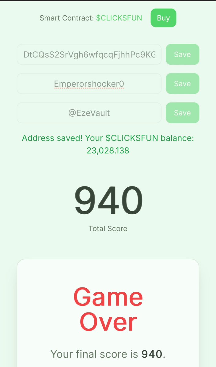 EzeVault's tweet image. I scored 940 points in justclicks.fun ! 🟢
Can you beat me? 😎

#JustProjectsFun #JustFun #JustClicksFun #ClicksFun #Memecoin #Crypto #PumpFun #Solana #REWARDS15112025 #HOLDERSCLICKSFUN justclicks.fun/api/og?score=9…