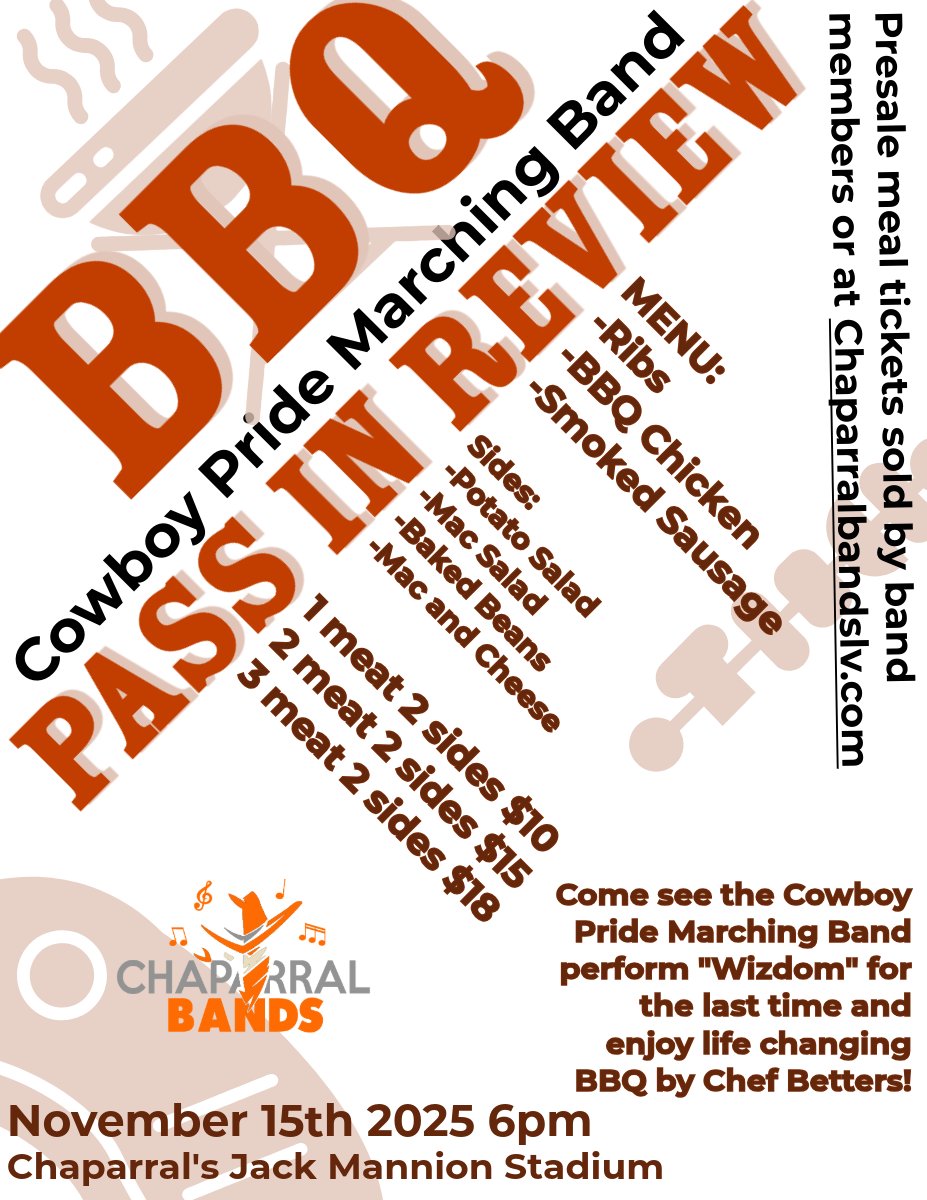 The show will go on Rain or shine! There is a rain contingency plan. Come get some great BBQ and help us say good bye to our field show "Wizdom"