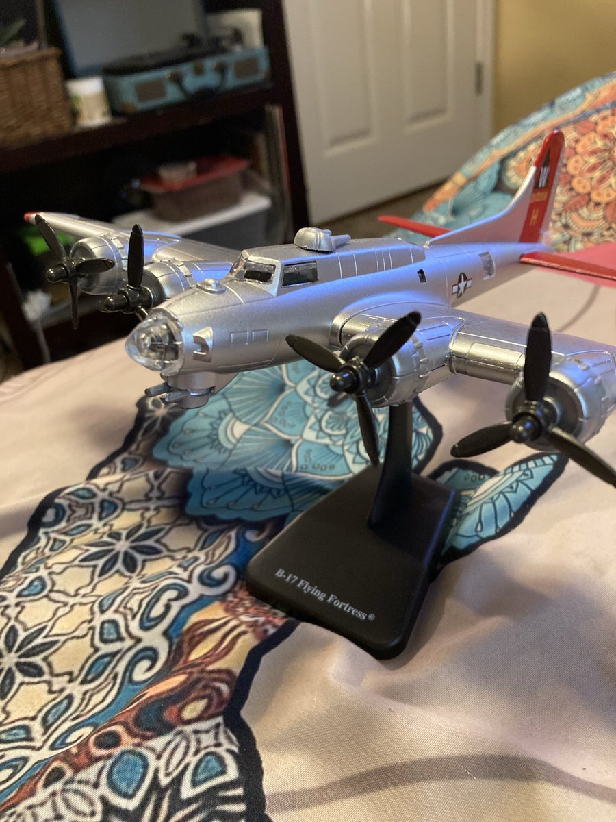 I built my first plane model today!
A B-17 Flying Fortress, I cannot remember the specific livery it is.

Did you know? The B-17 Flying Fortress dropped the most bombs on Europe out of any U.S. plane in WW2? There was ~12,000 planes produced in their run.