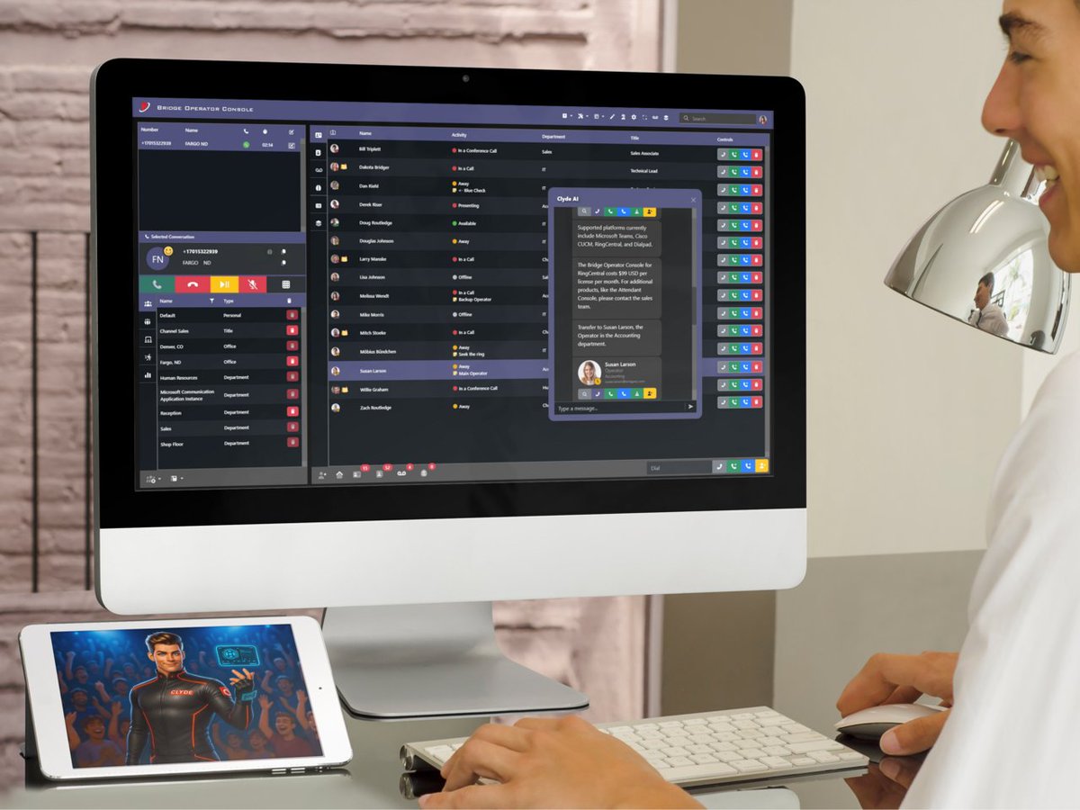 ndbridge's tweet image. Upgrade your front desk to genius-level. Our AI attendant console for Teams, RingCentral, Dialpad, &amp;amp; Cisco predicts the perfect transfer, boosting receptionist productivity and delighting every caller. #UnifiedCommunications #AI #Cylde #Dialpad #RingCent… bridgeoc.com