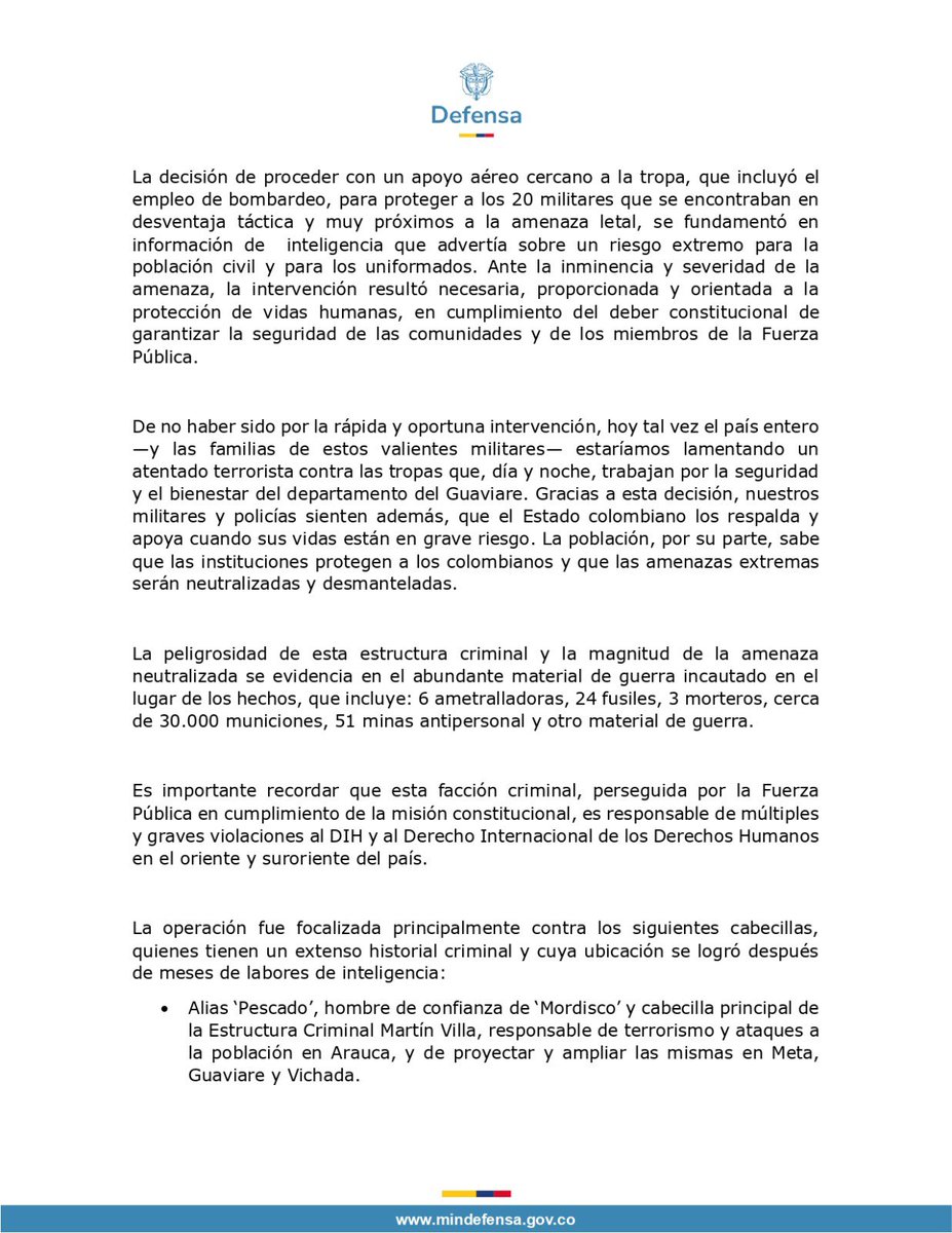 mindefensa's tweet photo. #ComunicaciónOficial | El Ministerio de Defensa Nacional se permite informar a la opinión pública: https://t.co/DzfGZHphvB