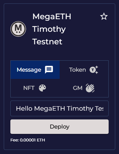 deployraxyz's tweet image. 📣 Integration Announcement 📣

Smart contracts are now supported on the newly integrated chain:

▫️ MegaETH Timothy Testnet | (@megaeth)

Kick off your smart contract journey and bring your identity on‑chain with us!

#testnet #smartcontract #deploy #onchain