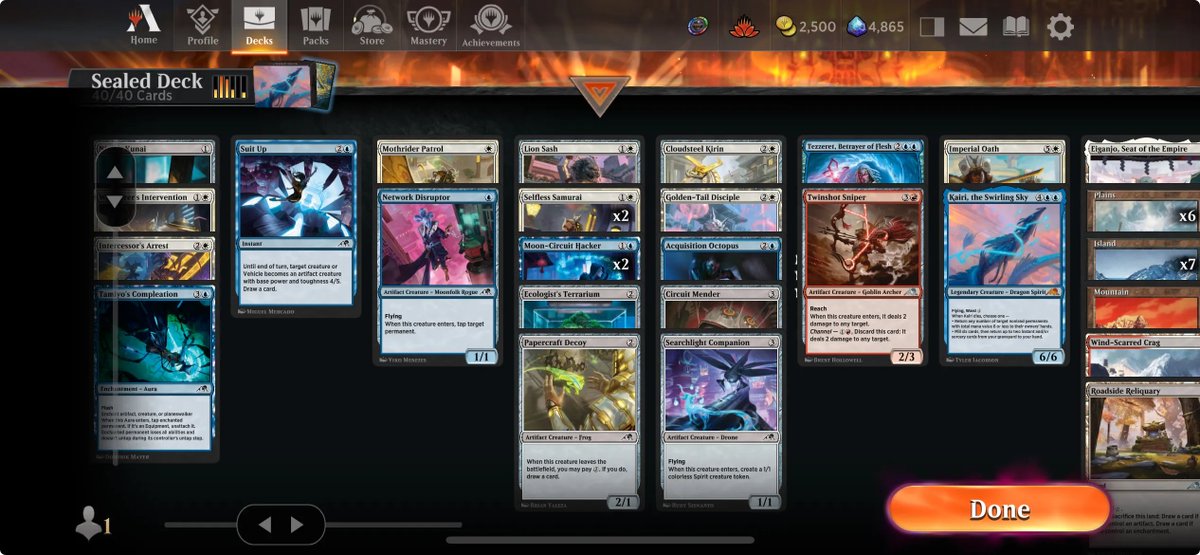 triskdkphl's tweet photo. be me
see a good format! decide to play an arena direct #Kamigawa
pool is solid despite some awkwardness.
play it on phone bc reasons.
go 7-1 @fireshoes 
client physically doesn't let me claim the prize🤔 @MTG_Arena 

halp https://t.co/OSZzTo1e8O