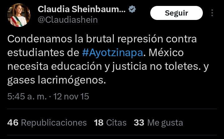 _el_baaadillo's tweet photo. Hace exactamente 10 años la narcopresidenta criticaba lo que hoy hizo: gasear y reprimir la #MarchaNacional https://t.co/9WnQv93I1o