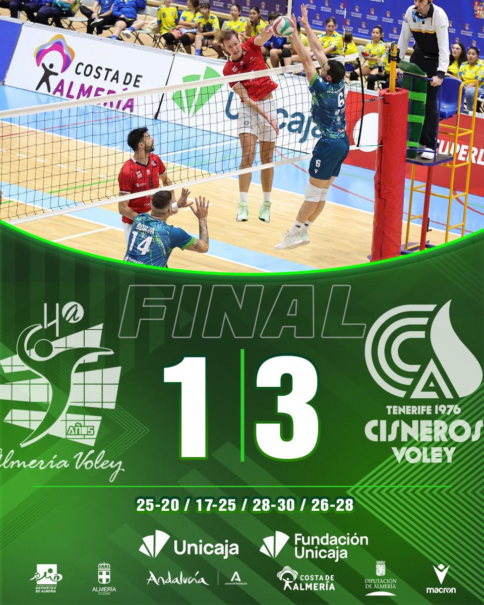 𝗙𝗜𝗡𝗔𝗟 🏁 

1️⃣ Unicaja Costa de Almería 
🆚
3️⃣ Cisneros La Laguna 

📸 Francis Cazorla

💚 #VamosVerdes!
🏐 #SomosVoleibol

#Unicaja #Almeria #Almería #UnicajaAlmeria #UnicajaAlmería #Voleibol #Volleyball #Volley #Pallavolo #Volei #Andalucia #picoftheday #BecomeYourOwnHero
