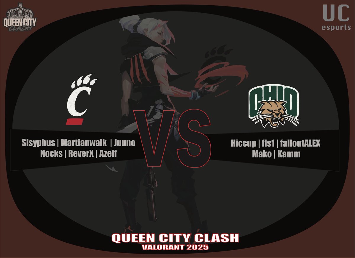 Come watch UC Bearcats Red VS Ohio University Varsity - The first matchup of Group B of the Queen City Clash LAN! twitch.tv/UCEsports