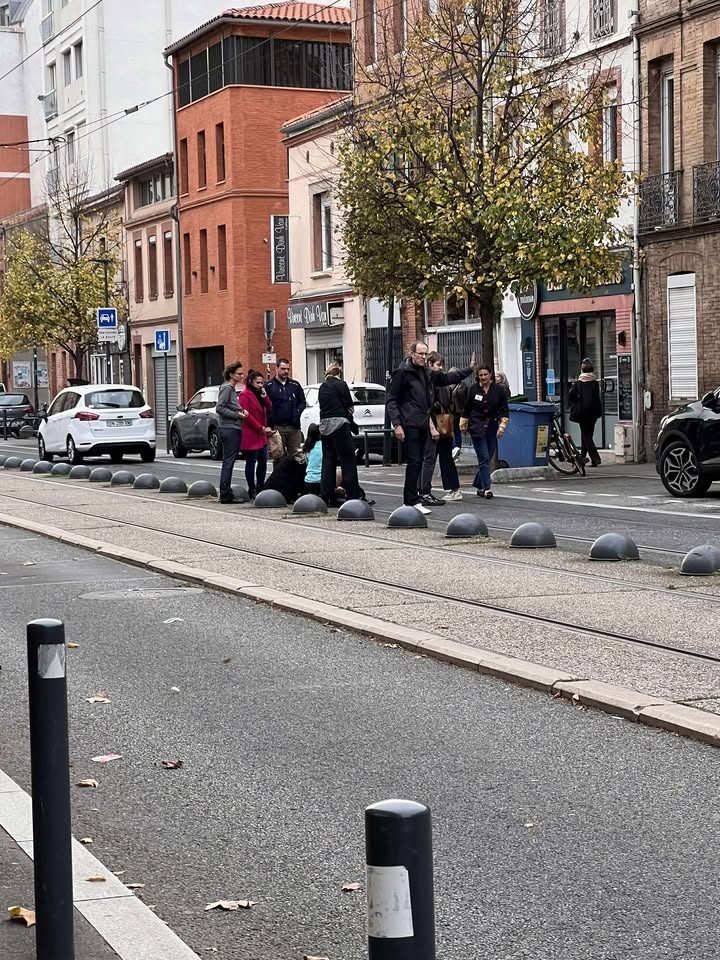 ⚠️Attention aux rails du tramway!
Au niveau du 264 avenue de Muret, une femme à vélôToulouse a glissé sur le rail jeudi.  En tombant sa tête a heurté les demi-sphères metaliques. Elle a été emmenée par les pompiers.
Conseil: rester loin des rails ou les franchir à angle droit.