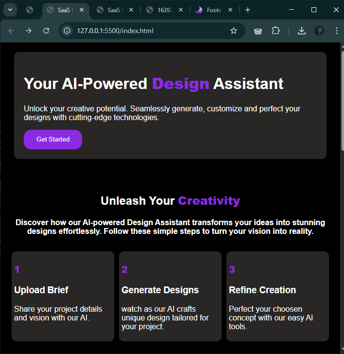 AbassCodes's tweet image. Day 2 of #50DaysOfCode with @build_pixels 

Done building the SaaS landing page and I&apos;ll now focus on making the website responsive and review for possible changes.
We&apos;re growing 💪🏾

#CareerGrowth