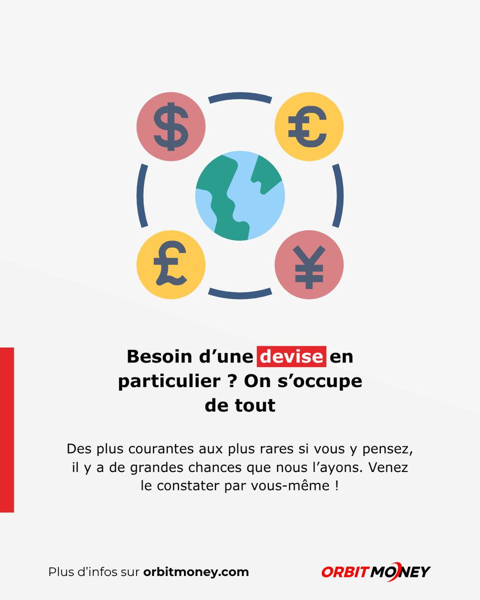 Need a specific currency? We’ve got you covered. Fast, easy, and always at the best rate with Orbit Money.

Une devise précise en tête ? On s’en occupe. Rapidement, simplement et toujours au meilleur taux avec Orbit Money.

#OrbitMoney #CurrencyExchange #MoneyExchange #BestRates