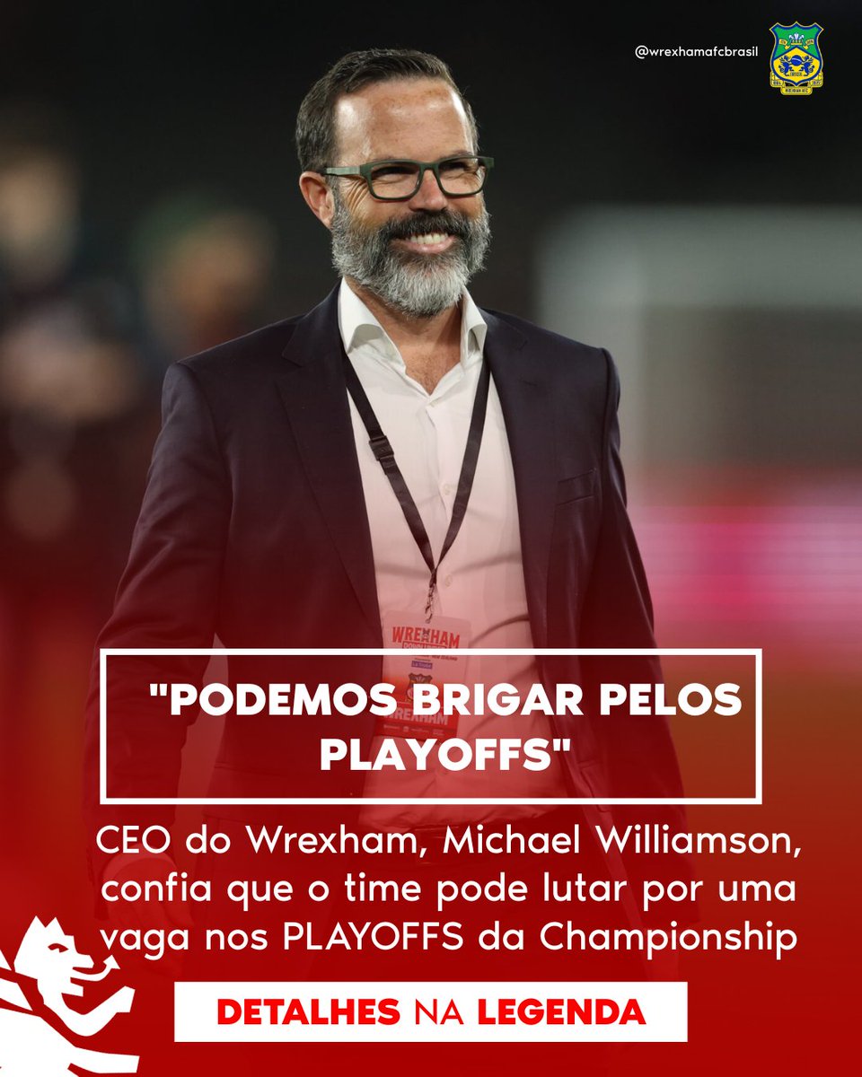 🎯 CEO WILLIAMSON: "PODEMOS BRIGAR PELOS PLAYOFFS!" 🚀⚽️

O CEO do Wrexham, Michael Williamson, está CONFIANTE que o time pode lutar por uma vaga nos PLAYOFFS da Championship!

E o objetivo FINAL? PREMIER LEAGUE! 🏆

📊 SITUAÇÃO ATUAL:
Wrexham está em 13º lugar e INVICTO há 5