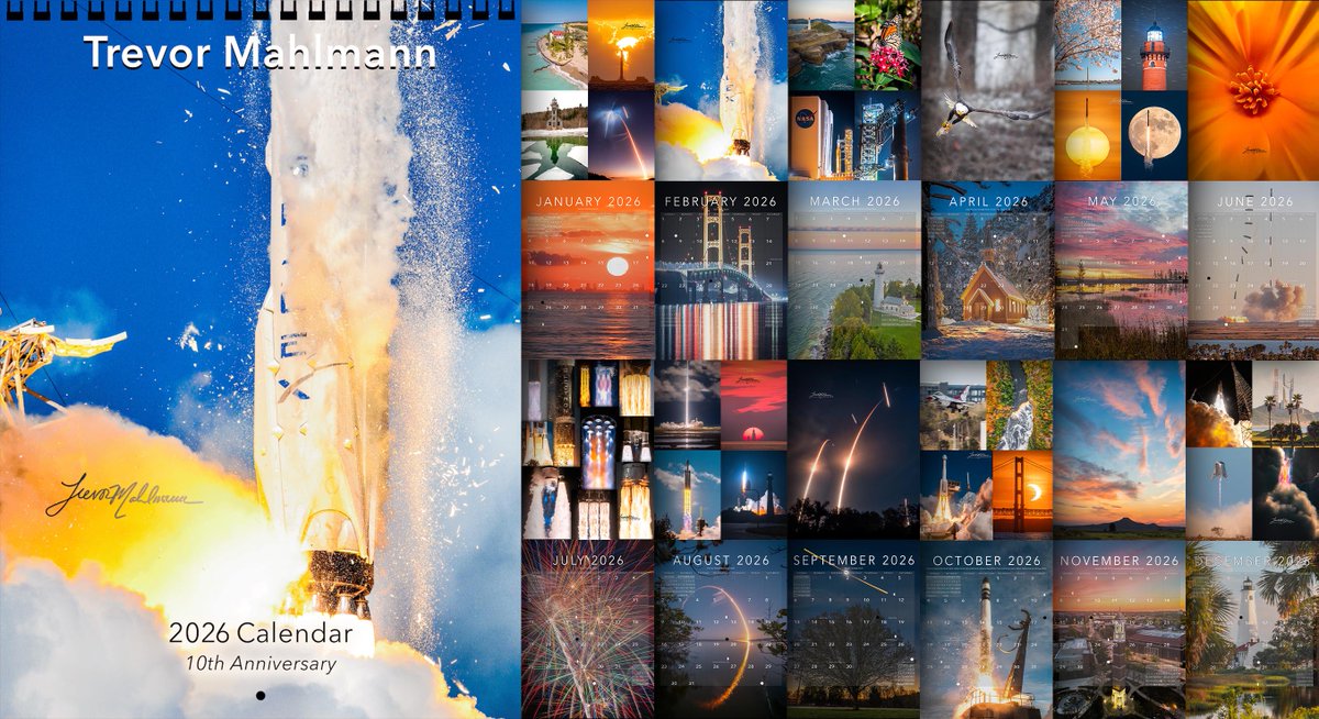 My wall calendar this yr encapsulates a decade of sharing spaceflight with the world🥹
Hard to believe it's been this long! So many fun ones to pick from...

🔟📆🔗 would mean the world if you checked it out, picked one up, &amp; helped support the next 10!! →tmahlmann.com/product/trevor…