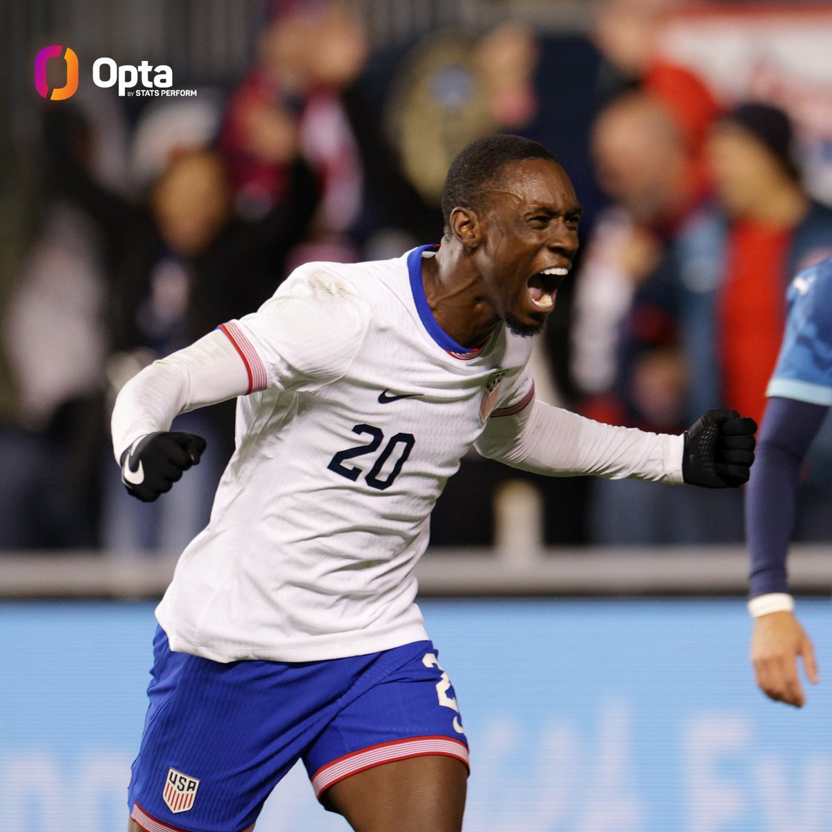 OptaJack's tweet image. 4 - Folarin Balogun has recorded a goal contribution in four straight starts for the second time in his career, the fifth #USMNT player to have multiple streaks of four or more starts with a goal contribution in the last 30 years (Altidore, Dempsey, Donovan, Mathis). Bunches.