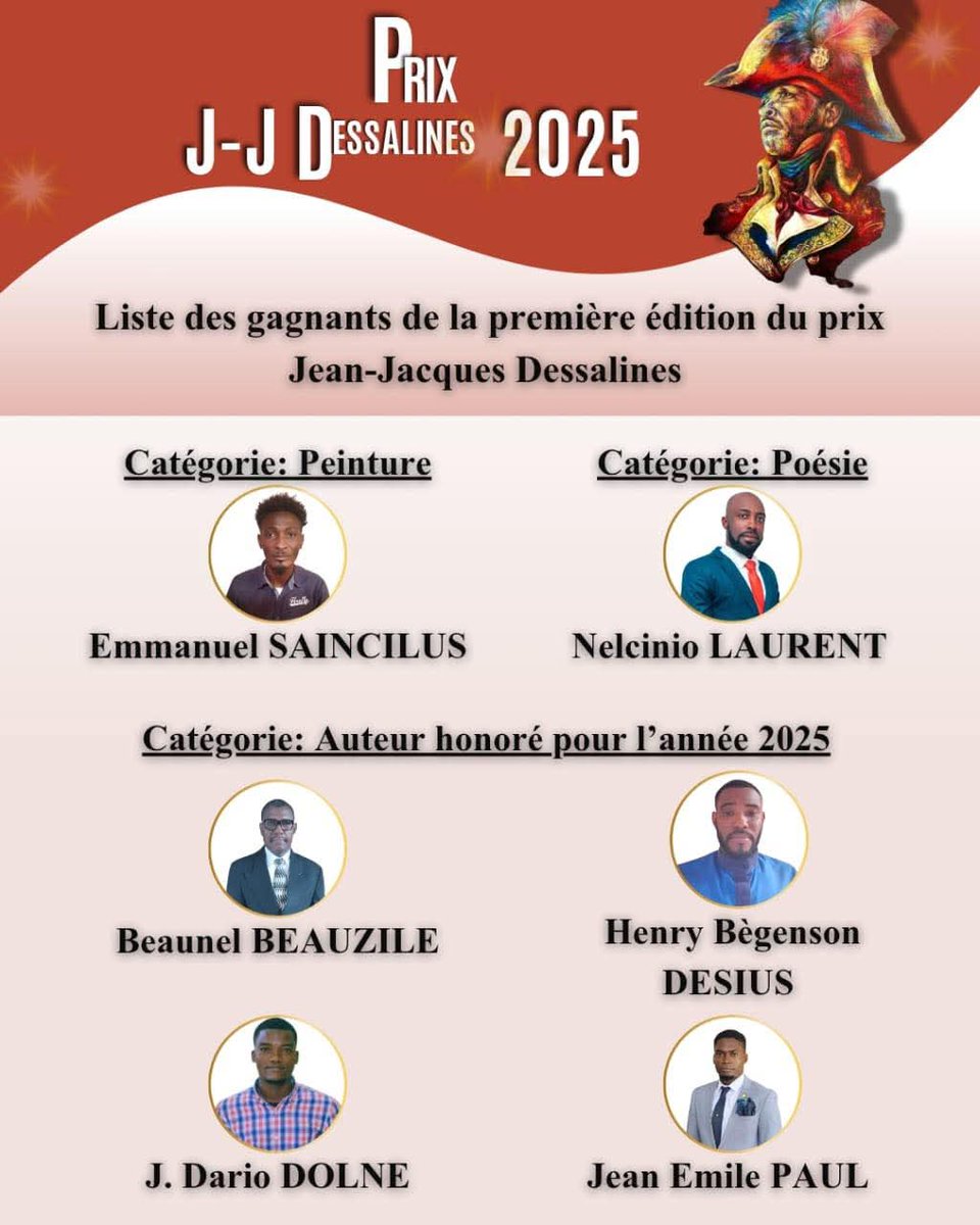 ScribeLaurent's tweet image. Je suis parmi les gagnants du prix Jean-Jacques Dessalines 2025, catégorie poésie, #PremiereEdition.