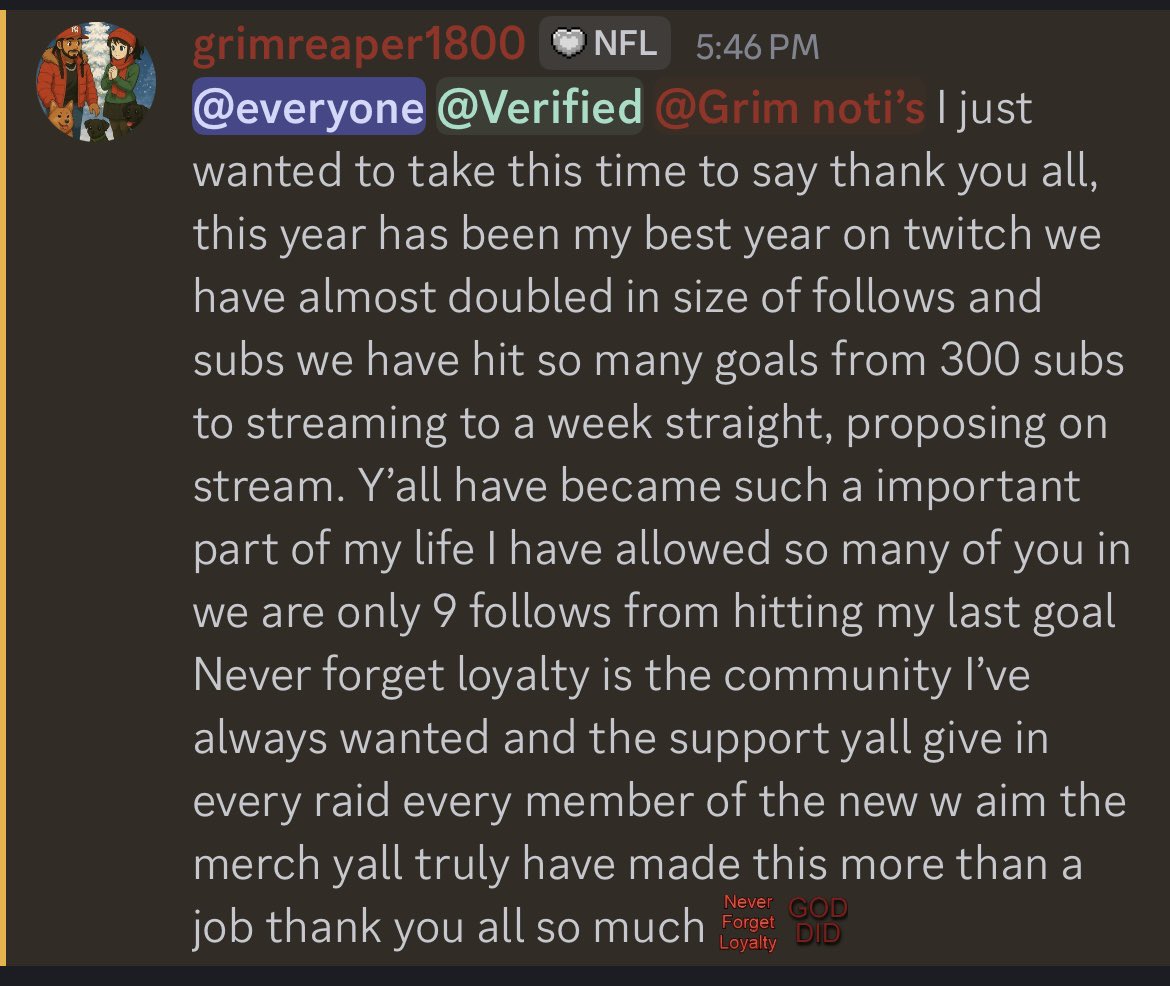 This year isn’t even over yet but this has been the best year in streaming it’s insane how we went from averaging 7 people to now almost 30 every stream no Matter what I do thank you all for the love we are far from finished 🖤 #neverforgetloyalty #twitch #streamer