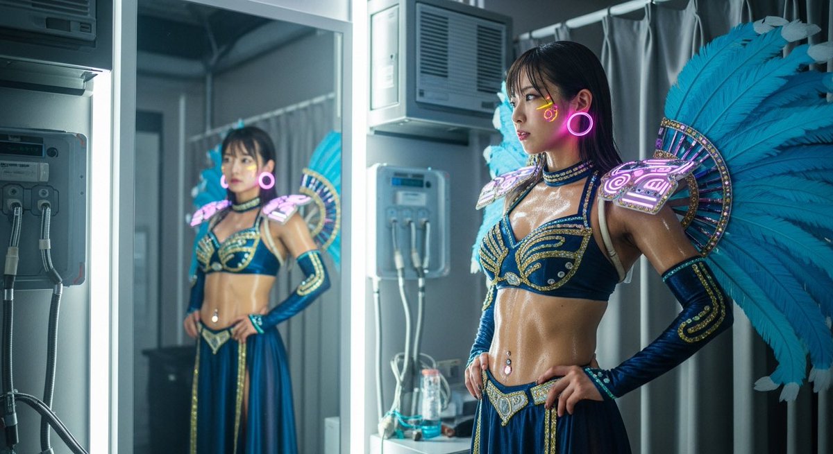 LastLoserDH's tweet image. From Japan to Brazil,
Sakura &amp;amp; Sol Samba Strike:
Cheerleaders Cyber Carnival #2
#cyberpunk #samba #AIart