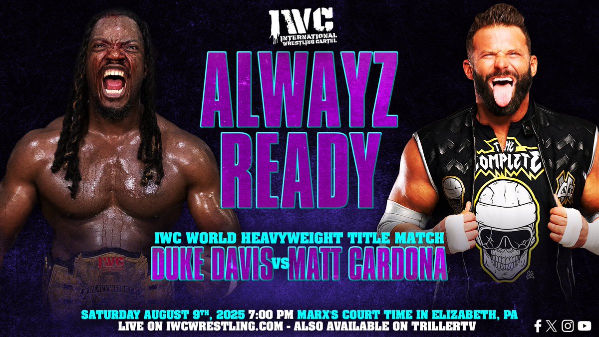 In August,  <a href="/DukeDavisTME/">DUKE!</a> defended the IWC Heavyweight Championship against <a href="/TheMattCardona/">Matt Cardona</a> . Last night, Cardona returned to a national stage, as Zack Ryder, on WWE Smackdown. Relive the main event of IWC’s Alwayz Ready on our YouTube Channel.

See the whole event on the IWC